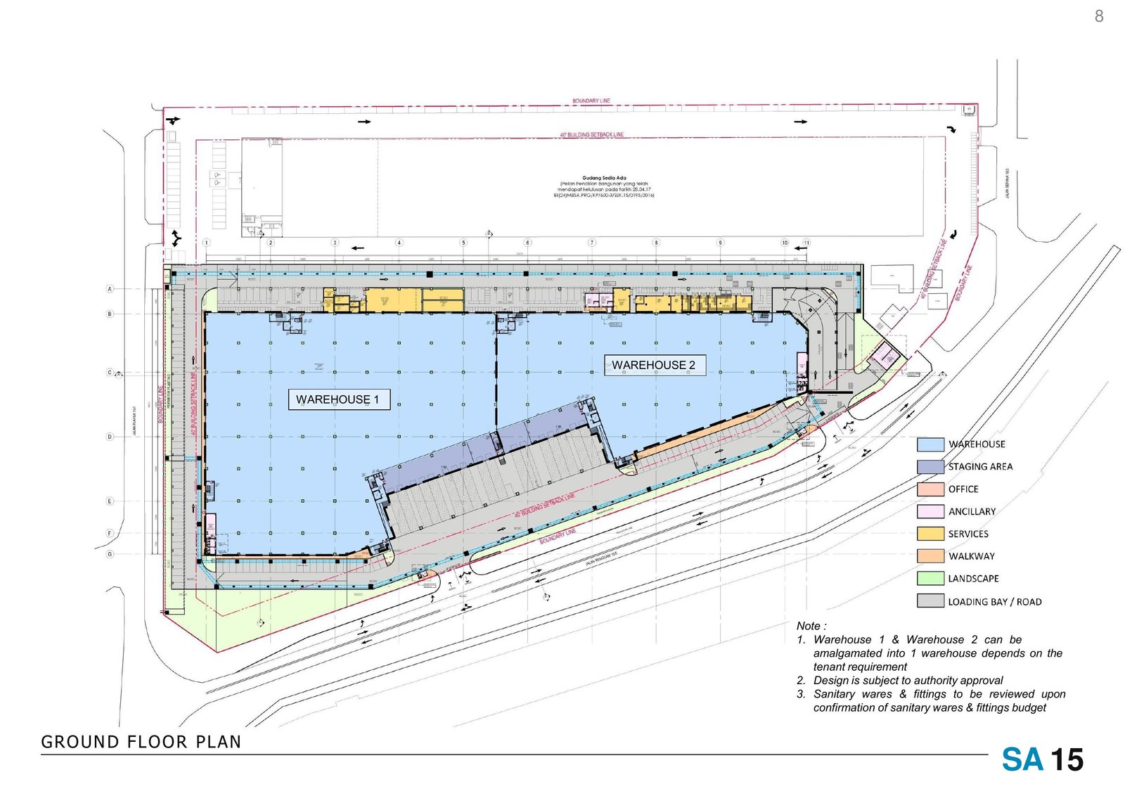 Ground-floor plan for Warehouse 1 and Warehouse 2